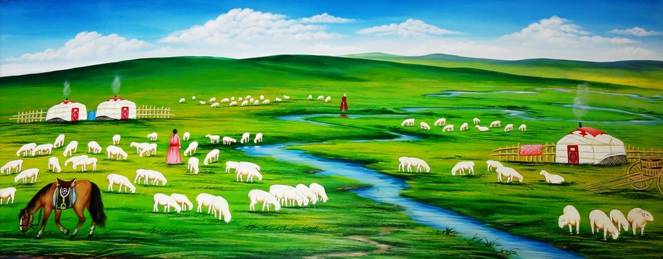 蒙亮民族风情园皮画-草原人家