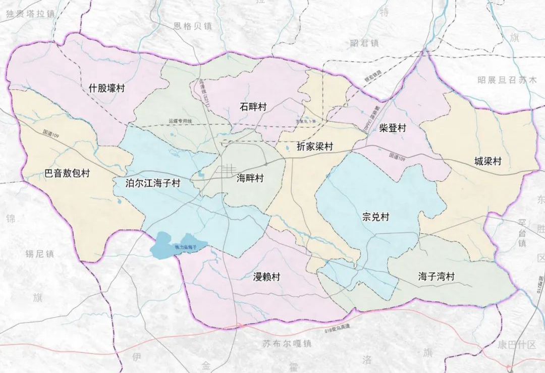 泊江海子镇行政区划图