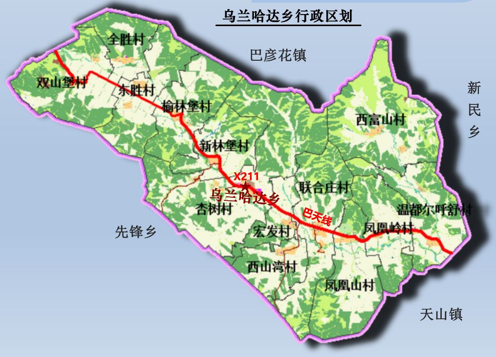 乌兰哈达乡行政区划图