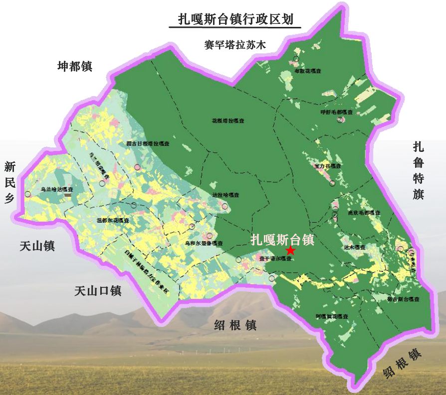 扎嘎斯台镇行政区划图 扎嘎斯台镇行政区划图